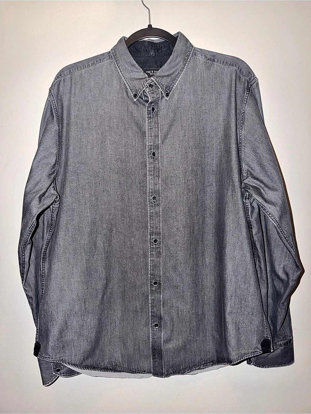 rag & bone Gray Long Sleeve Denim Button Up Shirt Men’s XL quiet preppy luxury